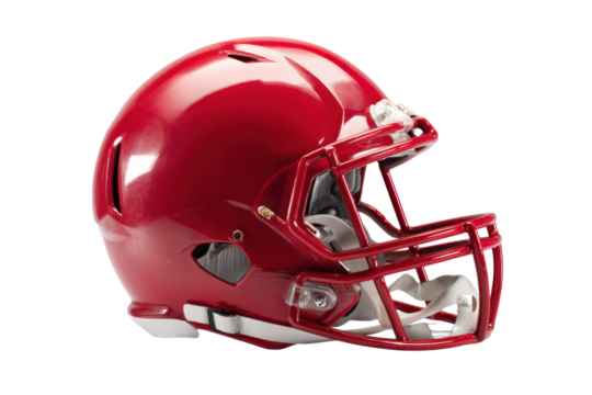 Red Football Helmet with Nose Guard on Transparent Background