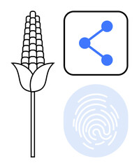 Corn plant, blue connected dots in square, digital fingerprint. Ideal for agriculture, technology, sustainability, innovation, data biometrics food security. Perfect for simple landing page