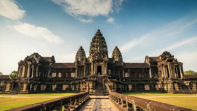 Majestic Ancient Temple Surrounded by Lush Greenery in Cambodia