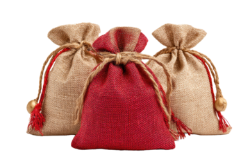 Rustic Burlap Gift Bags Trio on Transparent Background