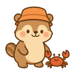 Fototapeta premium PNG Cute raccoon and crab friends