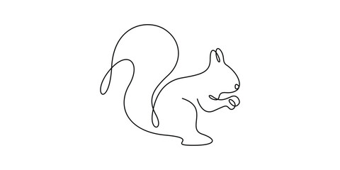 Single continuous drawing of Squirrel. Squirrel animal icon. Doodle vector illustration