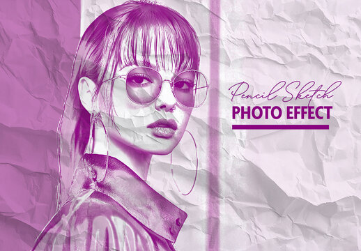 Pink Pencil Sketch Photo Effect