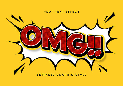 Red and Black Comic Text Effect Halftone Omg Pop Art Font