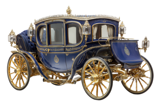 Royal Blue State Coach with Gold Trim on Transparent Background