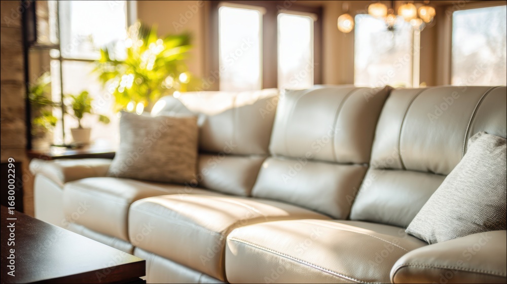 Poster medium shot of a sectional sofa with programmable recline settings highlighting the smooth motorized