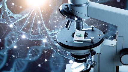 Laboratory research, using microscope checking DNA
