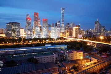 Beijing city skyline at dusk panorama, China