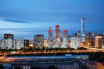 Naklejka premium Beijing city skyline at dusk panorama, China