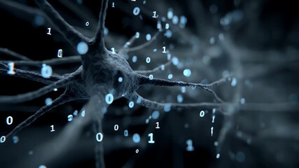 Close-up of a neuron with binary code floating around - Powered by Adobe
