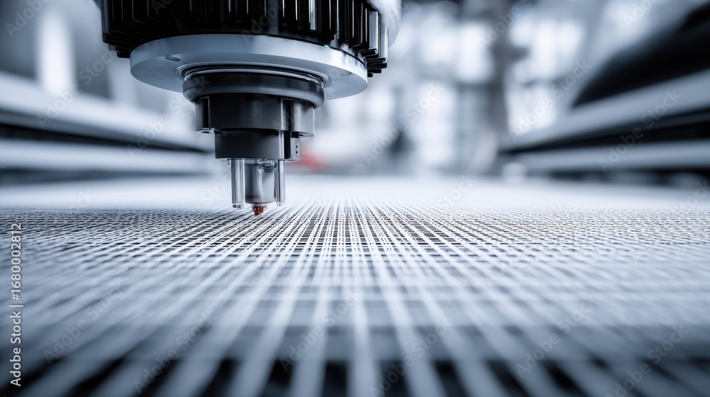 Poster medium shot of a robotic arm in an automated sorting line using optical sensors to distinguish paper