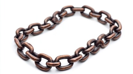 Obraz premium A bracelet with a textured, metallic finish, featuring a chain design with interlocking links, set against a plain white background.