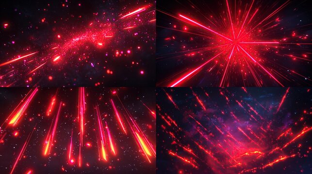 Red lights streak across dark space, like glowing meteors or laser beams.