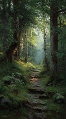 Obraz premium Enchanted Pathway in Lush Green Forest