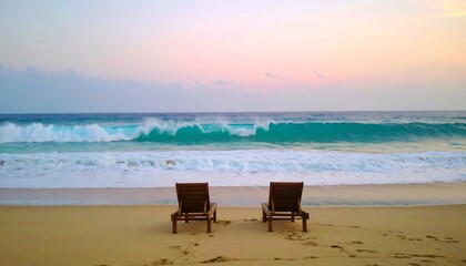 Tranquil beach chairs at sunset