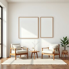 Minimalist Living Room Interior with Mockup Frames