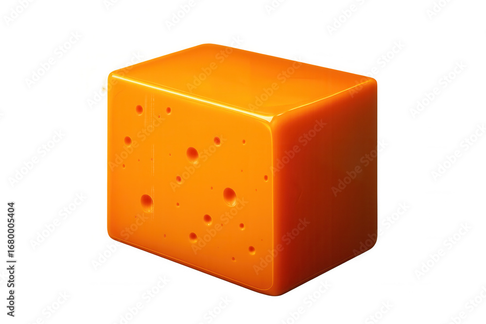 Poster 3d rendering of a block of cheddar cheese with holes, isolated on transparent background, ideal for 