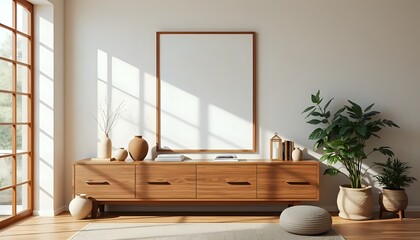 Mid-Century Modern Interior Design Mockup:  Blank Canvas for Artwork