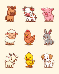 cute cartoon farm collection set. adorable cartoon design