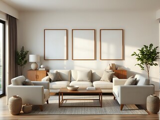 Modern Living Room Interior with Blank Frames