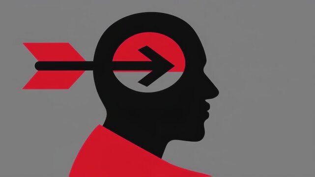 Head silhouette with a red arrow piercing it
