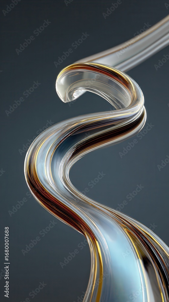 Poster 3d glass streamline design element, abstract pipe shaped wave, 3d rendering.