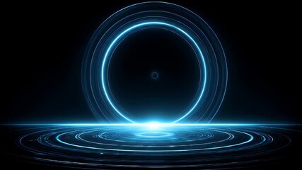 Abstract digital art with concentric blue light rings on a black background - Powered by Adobe