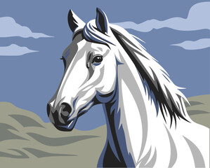 Obraz premium Vector horse located in a desert landscape