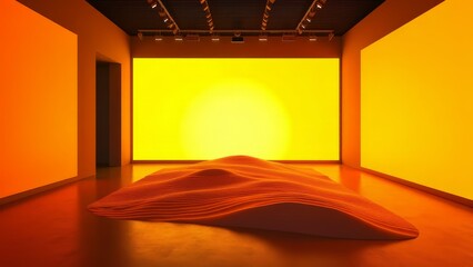 Digital art installation with orange pixelated sand