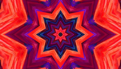 Vibrant Red and Blue Kaleidoscope Starburst Pattern.