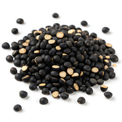 Split black gram (Urad Dal) isolated on a plain white background, suitable for packaging, recipes, nutritional visuals