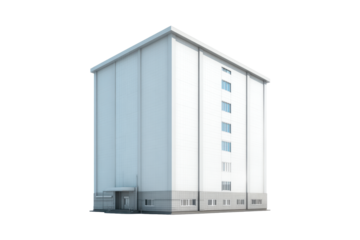White Panel Industrial Building on Transparent Background