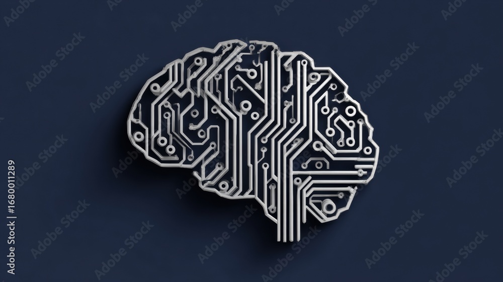 Aufkleber circuit board design shaped like a human brain representing artificial intelligence and technology i