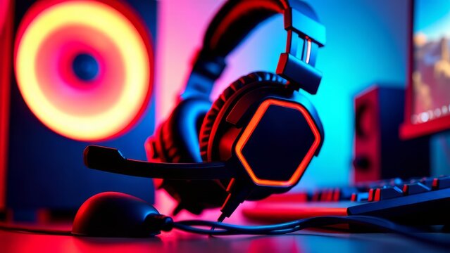 Gaming headset keyboard and mouse with red blue lights