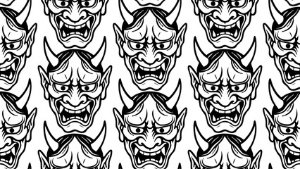 Japanese Oni Mask Stencil Pattern