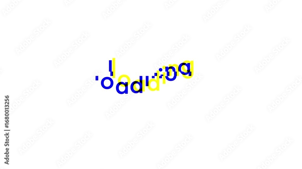 Poster loading word jumping animation on white background with distortions and glitch effects