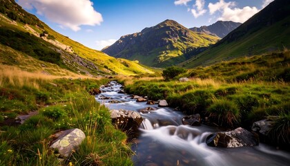 Mountain Stream Winding Through Valley