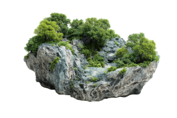 Floating Rock Island with Trees on Transparent Background