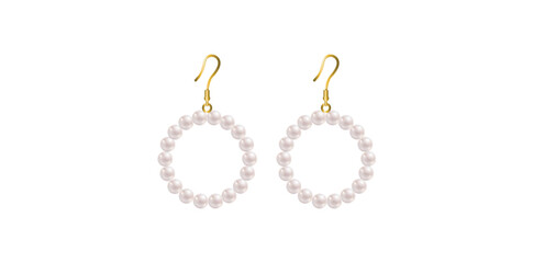 Elegant White Pearl Earrings Vector Illustration.	