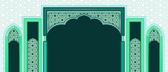 Obraz premium Islamic architectural design with intricate arches and decorative patterns.