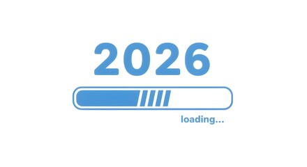 2026 loading bar minimalist graphic design with blue font and white background futuristic progress concept