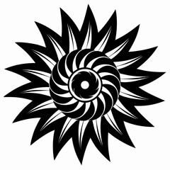 Radiant Petal Spiral Black Silhouette Vector Illustration on White Background