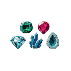 Fototapeta premium Precious Gemstones Assortment Sparkle Luxury Wealth Prosperity Isolated Transparent Background
