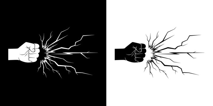 Powerful fist shattering glass, symbolizing strength, disruption, and breaking barriers with impact