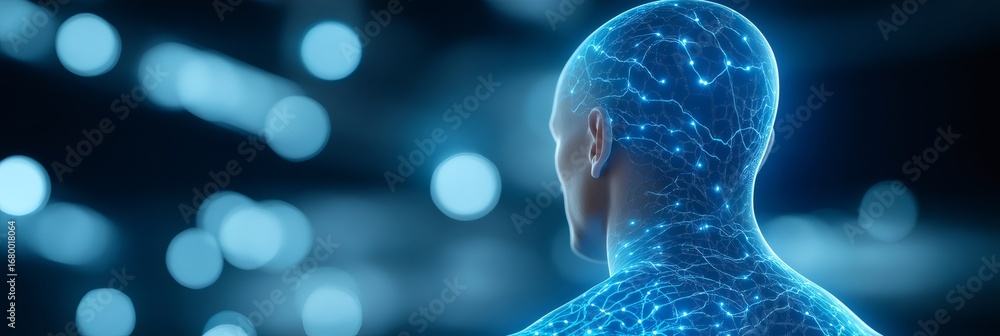 Poster human nervous system forming interconnected network of neurons transmitting signals