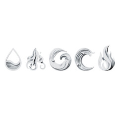 Five Elemental Symbols Representing Water Air Earth Fire and Spirit Isolated on Transparent Background