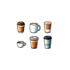 Various Coffee Cups and Mugs for Morning Brew Enjoyment Isolated on Transparent Background