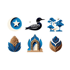 Beautiful Nature Elements Symbols And Animals Isolated On Transparent Background Art