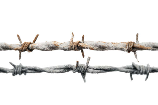 Rusty Barbed Wire Strands on Transparent Background