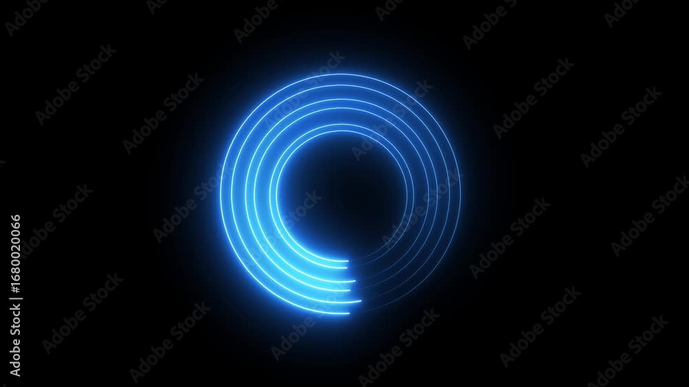 Poster glowing neon frame circle loading icon animation. neon numbers shine with a bright energy, neon ligh